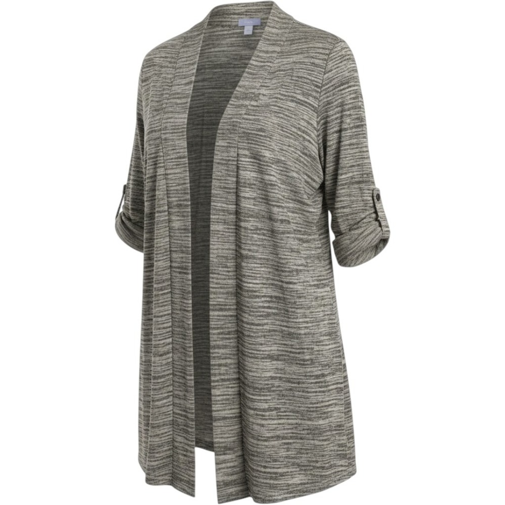 Laura Scott Woman Grey Space Dye Open Front Cardigan Button Tab Sleeve 2X